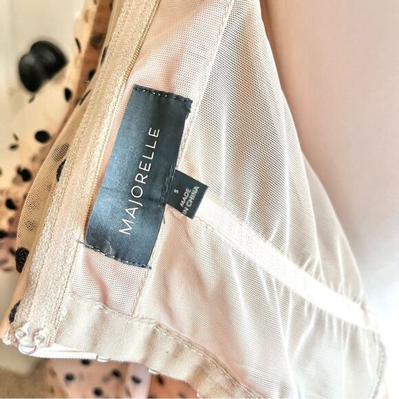 Majorelle Revolve mini dress polka dot black nude ruching size small - Picture 11 of 12